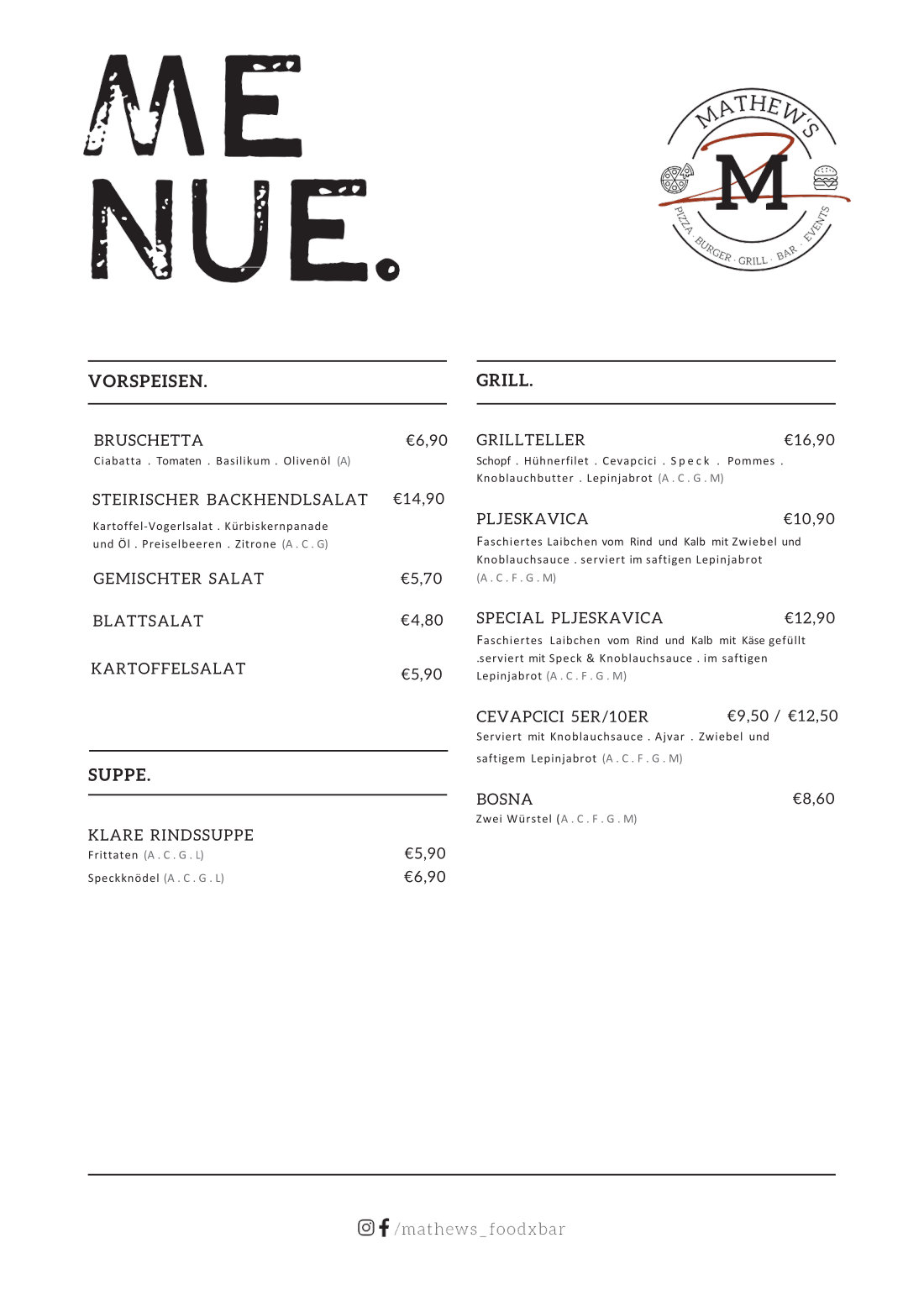 Speisekarte Vorschau